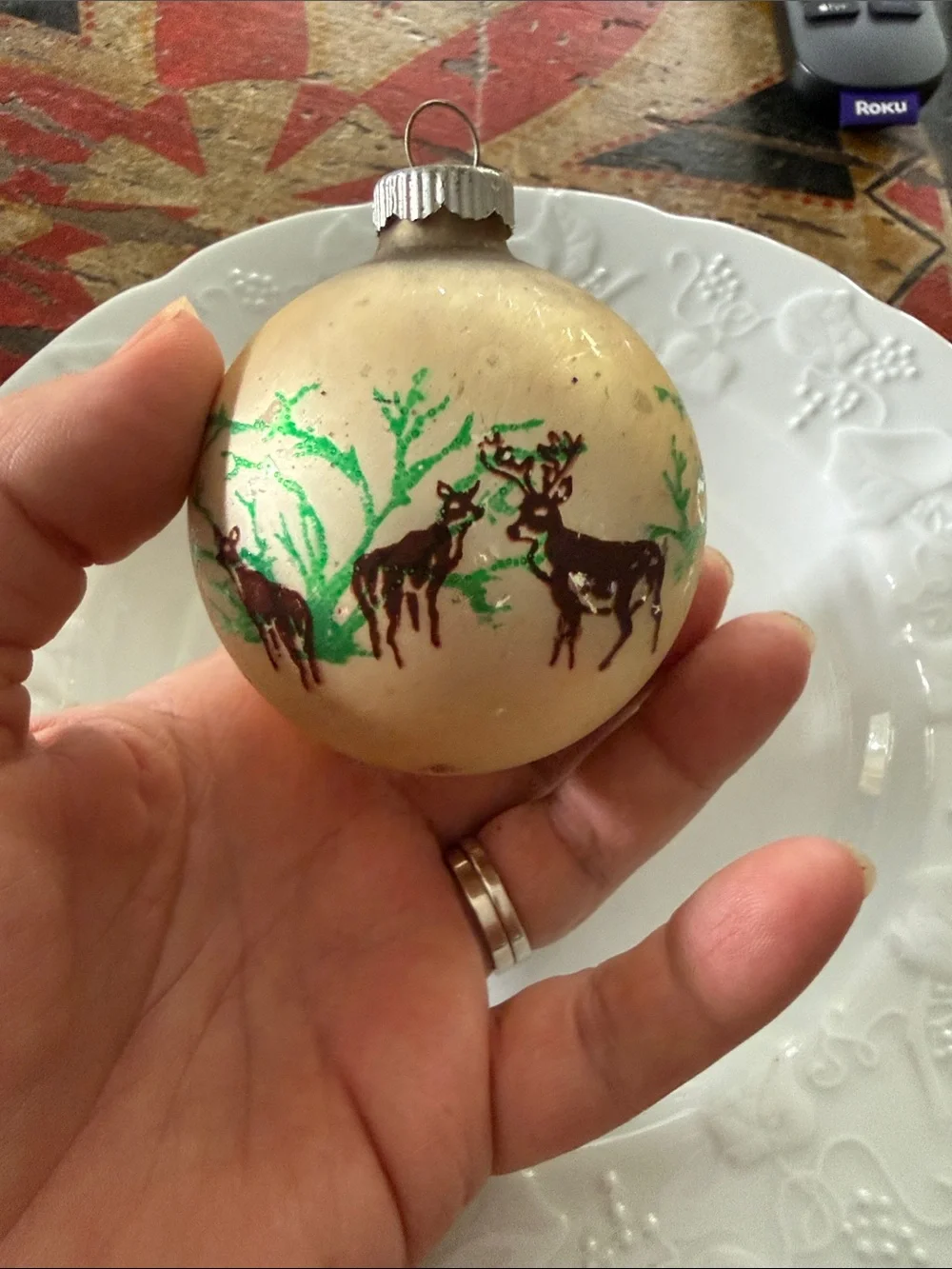 Vintage Glass Holiday Ornament Set with Reindeer Motif - Multi-Color